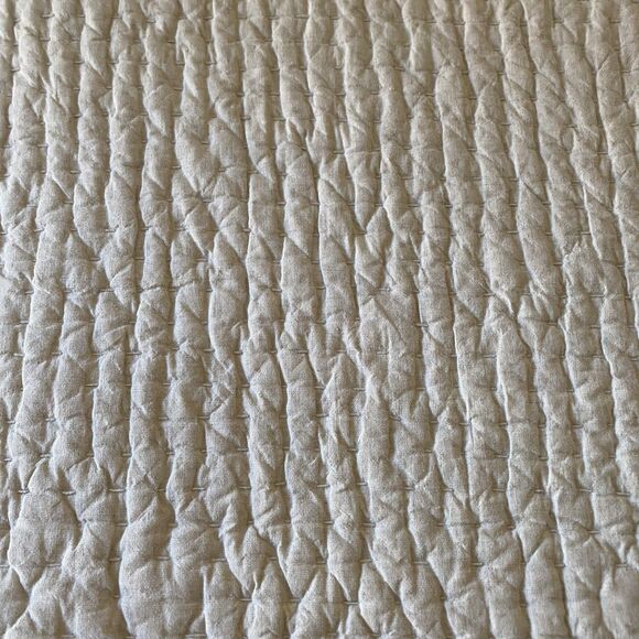 Pottery Barn Queen Quilt 94x92" Ivory Pickstitch Kantha Stitched Cotton - Picture 3 of 7
